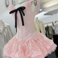 Sweet Homecoming Dress Sheer Strap Bowknot Lace Back to School Outfits Party Dress  D6573