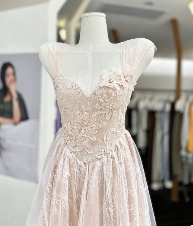 Sweet Homecoming Dress Sheer Strap Lace Flower Back to School Outfits Party Dress  D6574