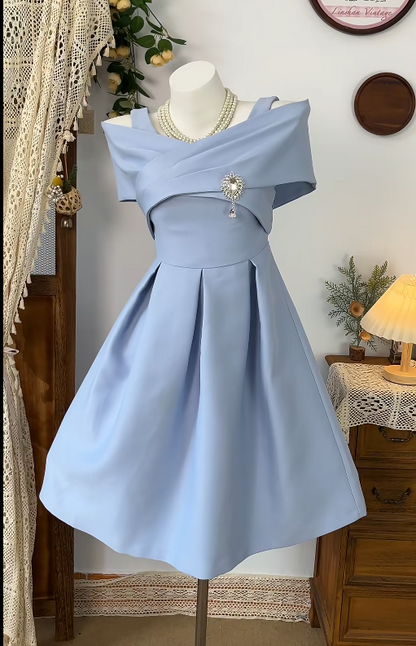 Elegant Homecoming Dress Poretrait Pleated Back to School Outfits Party Dress  D6587