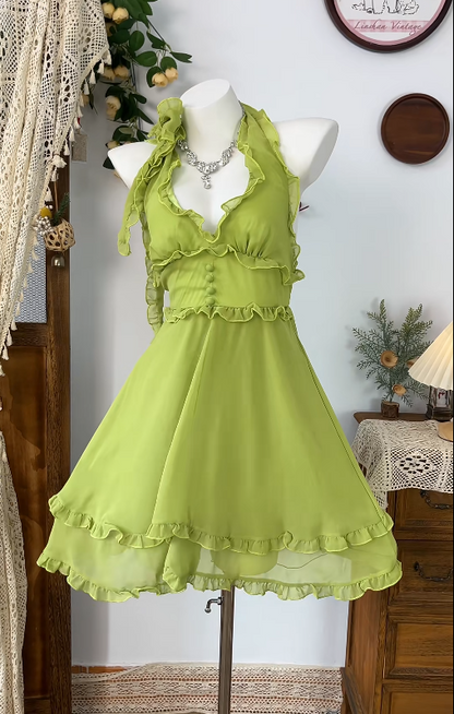 Simple Homecoming Dress Halter Backless Back to School Outfits Party Dress  D6594