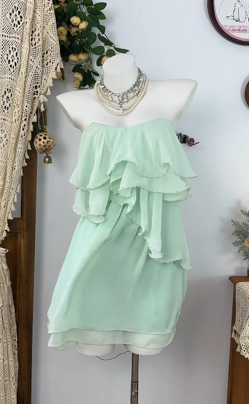 Pretty Homecoming Dress Strapless Cascade Back to School Outfits Party Dress  D6609