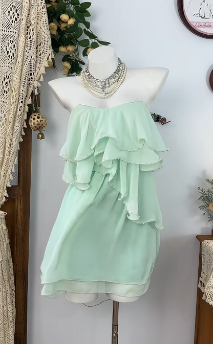 Pretty Homecoming Dress Strapless Cascade Back to School Outfits Party Dress  D6609