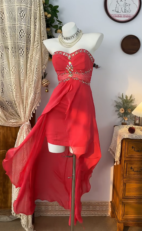 Chic Homecoming Dress Sweetheart Hi-Lo Rinestone Back to School Outfits Party Dress  D6621