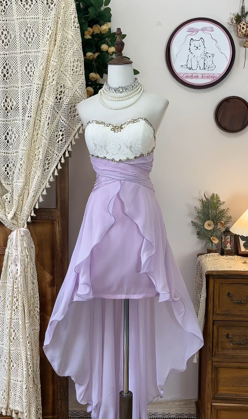 Chic Homecoming Dress Sweetheart Rinestone Pleated Hi-Lo Back to School Outfits Party Dress  D6613