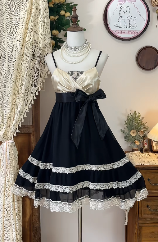 Chic Homecoming Dress Spaghetti Strap Lace Bowknot Back to School Outfits Party Dress  D6618