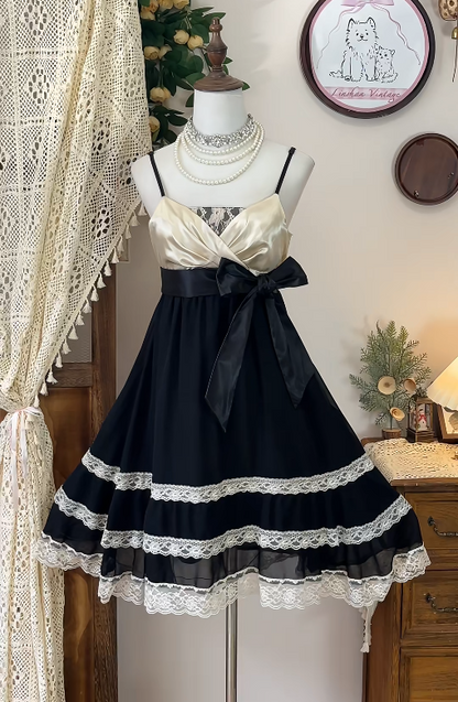 Chic Homecoming Dress Spaghetti Strap Lace Bowknot Back to School Outfits Party Dress  D6618