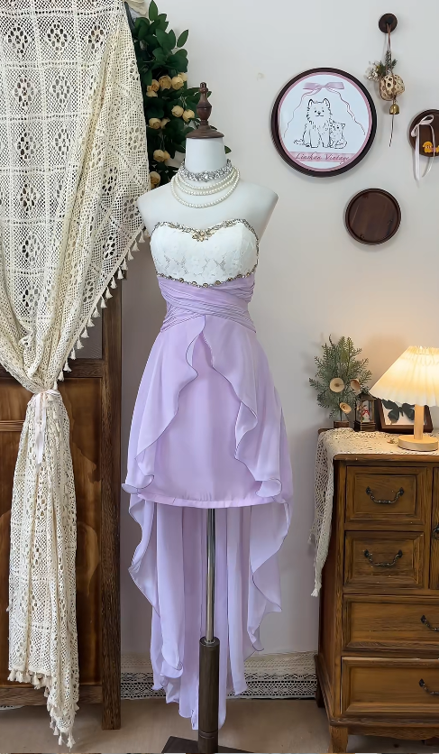 Chic Homecoming Dress Sweetheart Rinestone Pleated Hi-Lo Back to School Outfits Party Dress  D6613