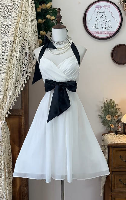 Chic Homecoming Dress V Neck Bowknot Back to School Outfits Party Dress  D6616