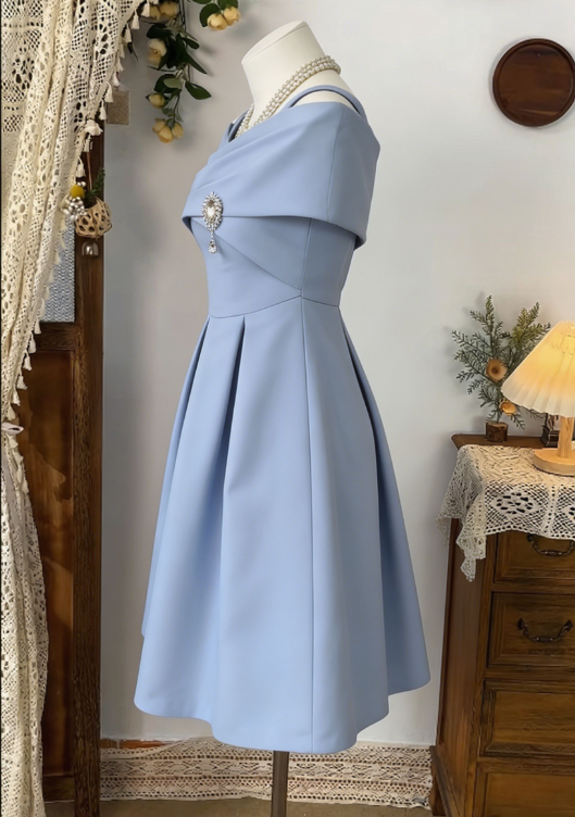 Elegant Homecoming Dress Poretrait Pleated Back to School Outfits Party Dress  D6587