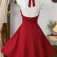 Charming Homecoming Dress V Neck Rinestone Pleated Backless Back to School Outfits Party Dress  D6585