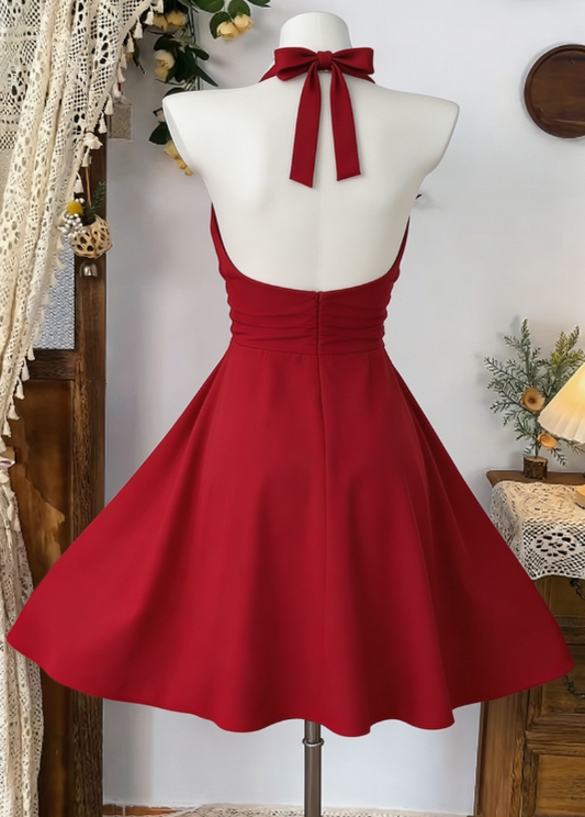 Charming Homecoming Dress V Neck Rinestone Pleated Backless Back to School Outfits Party Dress D6585