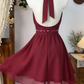 Charming Homecoming Dress Halter Pleated Lace Rinestone Back to School Outfits Party Dress  D6583