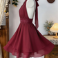Charming Homecoming Dress Halter Pleated Lace Rinestone Back to School Outfits Party Dress  D6583