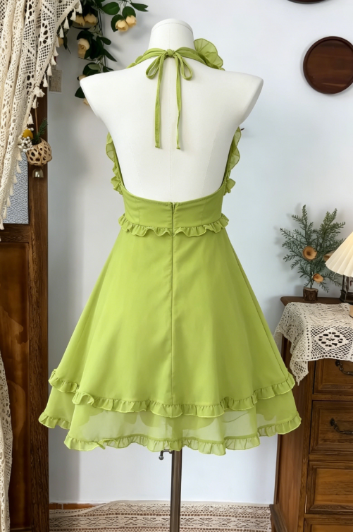 Simple Homecoming Dress Halter Backless Back to School Outfits Party Dress  D6594