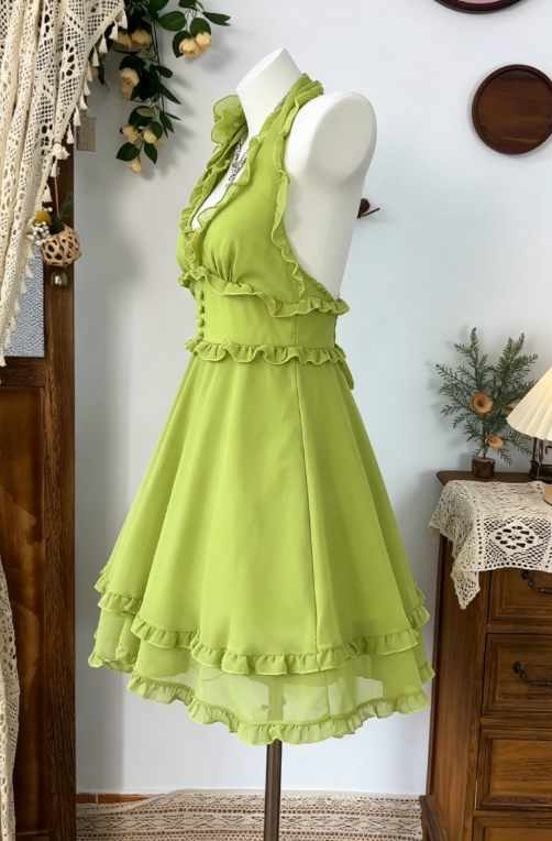 Simple Homecoming Dress Halter Backless Back to School Outfits Party Dress  D6594