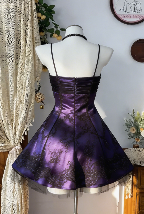 Stunning Homecoming Dress Spaghetti Strap Lace Back to School Outfits Party Dress  D6592