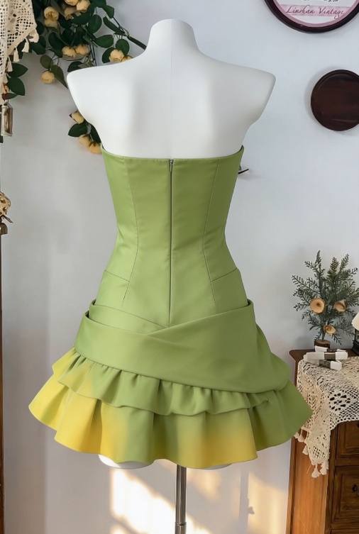Pretty Homecoming Dress Strapless Pleated Rinestone Back to School Outfits Party Dress  D6598