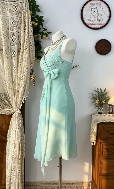 Beauty Homecoming Dress Spaghetti Strap Bowknot Rinestone Back to School Outfits Party Dress  D6601