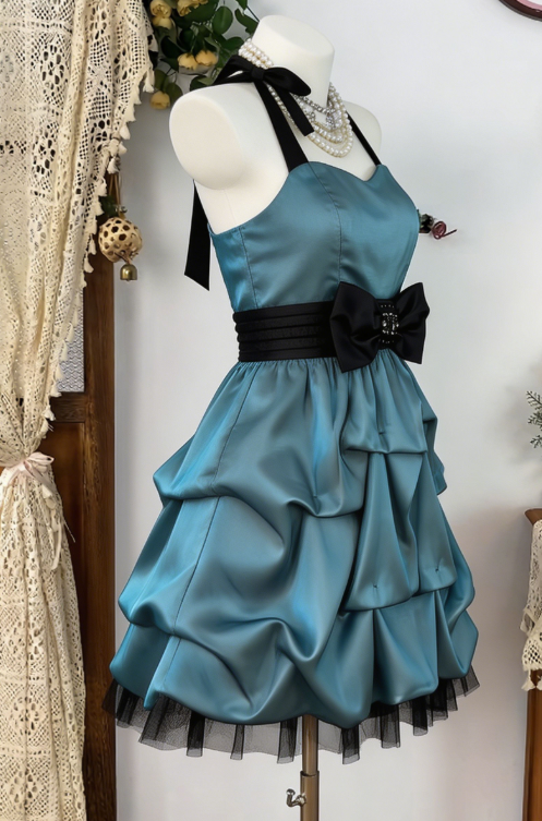 Elegant Homecoming Dress Halter Bowknot Cascade Lace Back to School Outfits Party Dress  D6589