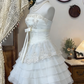 Chic Homecoming Dress Strapless Lace Cascade Bowknot Back to School Outfits Party Dress  D6619