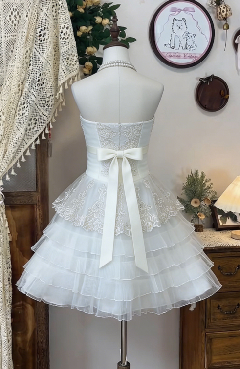 Chic Homecoming Dress Strapless Lace Cascade Bowknot Back to School Outfits Party Dress  D6619