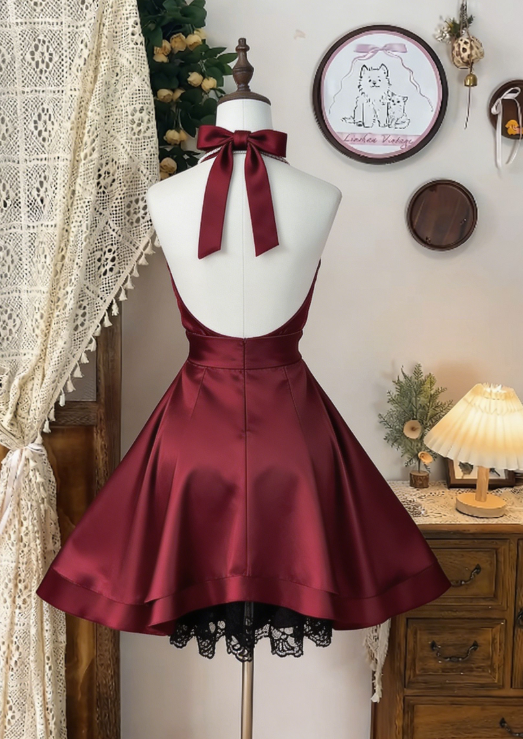 Chic Homecoming Dress Halter Lace Pleated Backless Back to School Outfits Party Dress  D6617