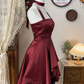 Chic Homecoming Dress Halter Lace Pleated Backless Back to School Outfits Party Dress  D6617