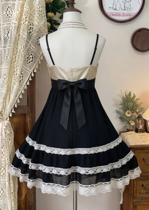 Chic Homecoming Dress Spaghetti Strap Lace Bowknot Back to School Outfits Party Dress  D6618