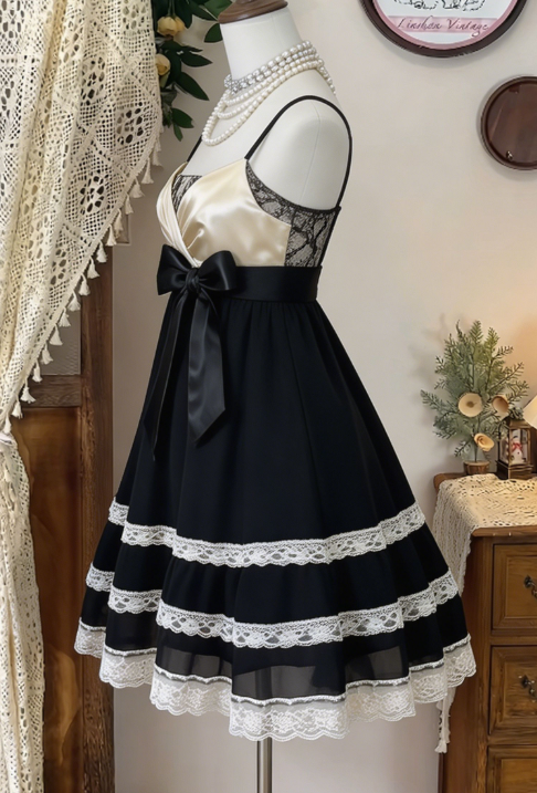 Chic Homecoming Dress Spaghetti Strap Lace Bowknot Back to School Outfits Party Dress  D6618