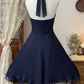 Chic Homecoming Dress Halter Pleated Back to School Outfits Party Dress  D6614
