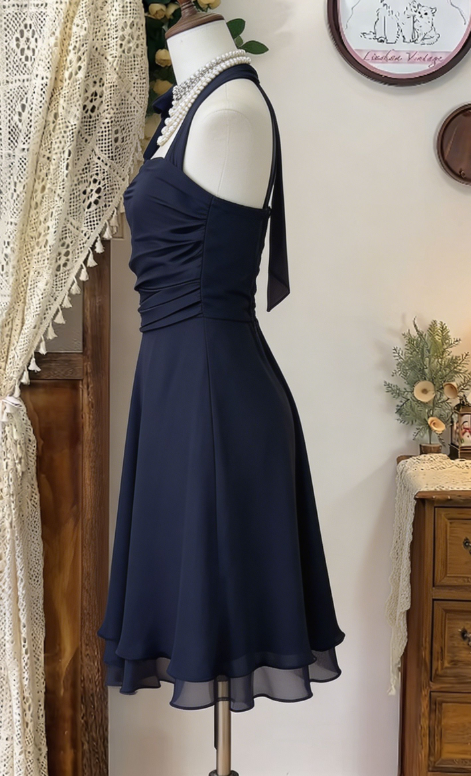 Chic Homecoming Dress Halter Pleated Back to School Outfits Party Dress  D6614