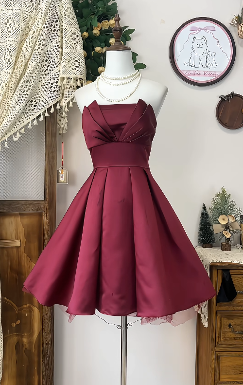 Chic Homecoming Dress Strapless Pleated Back to School Outfits Party Dress  D6626
