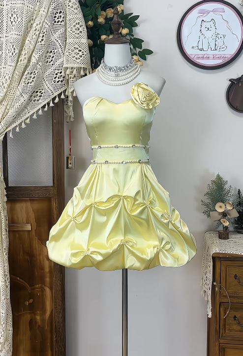 Chic Homecoming Dress Sweetheart Rinestone Pearl Flower Back to School Outfits Party Dress  D6627