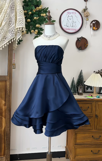 Chic Homecoming Dress Strapless Pleated Back to School Outfits Party Dress  D6629