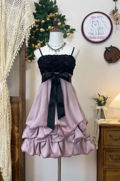 Beauty Homecoming Dress Spaghetti Strap Bowknot Flower Cascade Back to School Outfits Party Dress  D6638