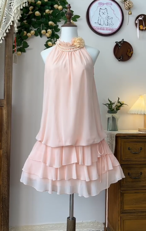 Beauty Homecoming Dress High Collar Cascade Back to School Outfits Party Dress  D6642