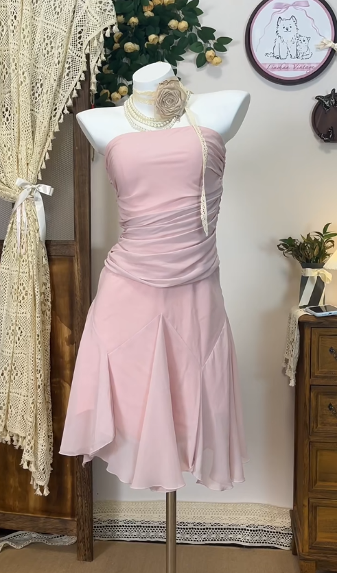 Beauty Homecoming Dress Strapless Pleated Back to School Outfits Party Dress  D6639
