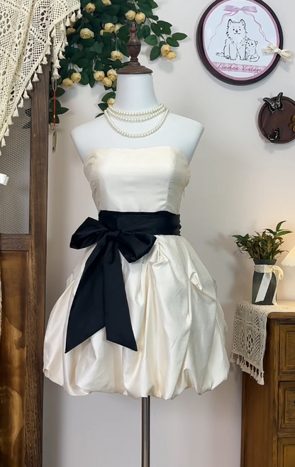 Simple Homecoming Dress Strapless Bowknot Back to School Outfits Party Dress  D6637