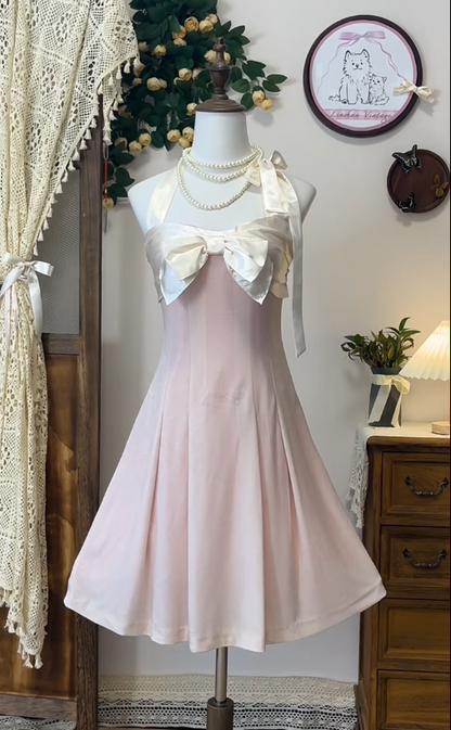 Charming Homecoming Dress Halter Bowknot Pleated Back to School Outfits Party Dress  D6646