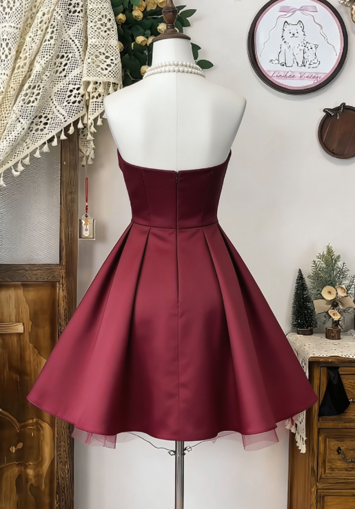 Chic Homecoming Dress Strapless Pleated Back to School Outfits Party Dress  D6626