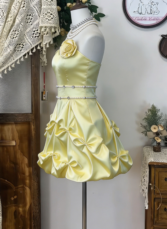 Chic Homecoming Dress Sweetheart Rinestone Pearl Flower Back to School Outfits Party Dress  D6627