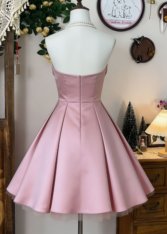 Chic Homecoming Dress Strapless Pleated Back to School Outfits Party Dress  D6626