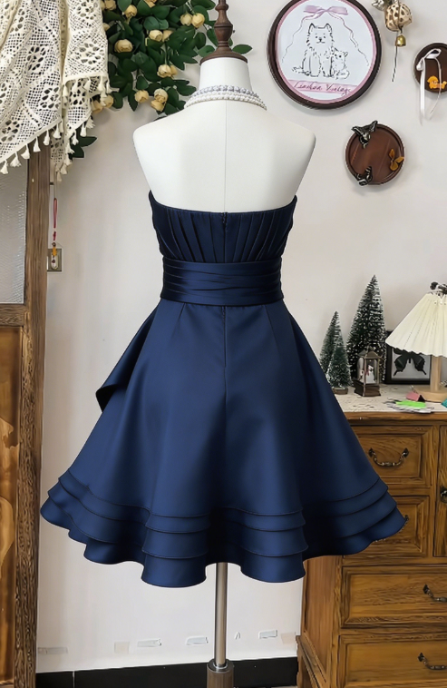 Chic Homecoming Dress Strapless Pleated Back to School Outfits Party Dress  D6629
