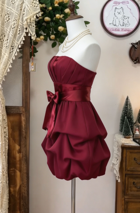 Sweet Homecoming Dress Strapless Bowknot Cascade Back to School Outfits Party Dress  D6631