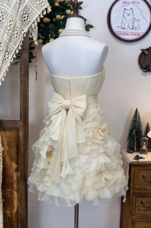 Sweet Homecoming Dress Strapless Bowknot Tulle Cascade Back to School Outfits Party Dress  D6633
