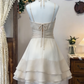 Simple Homecoming Dress Spaghetti Strap Pleated Flower Back to School Outfits Party Dress  D6636