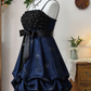 Beauty Homecoming Dress Spaghetti Strap Bowknot Flower Cascade Back to School Outfits Party Dress  D6638