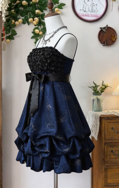 Beauty Homecoming Dress Spaghetti Strap Bowknot Flower Cascade Back to School Outfits Party Dress  D6638