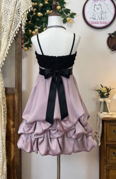Beauty Homecoming Dress Spaghetti Strap Bowknot Flower Cascade Back to School Outfits Party Dress  D6638