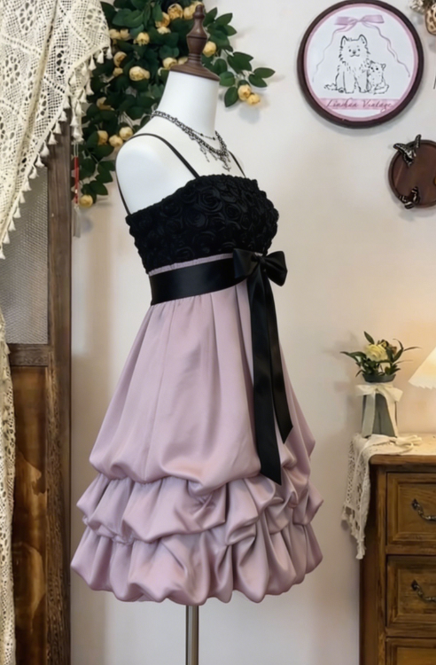 Beauty Homecoming Dress Spaghetti Strap Bowknot Flower Cascade Back to School Outfits Party Dress  D6638